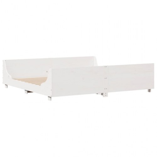Sengeramme 180x200 cm i massivt fyrretræ - hvid med hylder