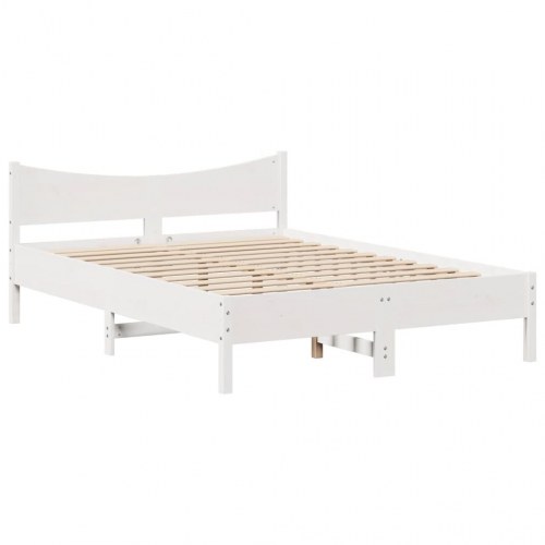 Sengeramme med sengegavl 150×200 cm - massivt fyrretræ, hvid