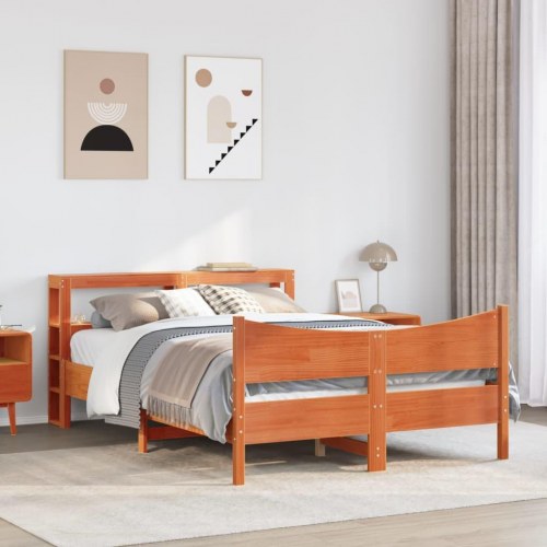 Sengeramme med sengegavl 160x200 cm - massivt fyrretræ, gyldenbrun