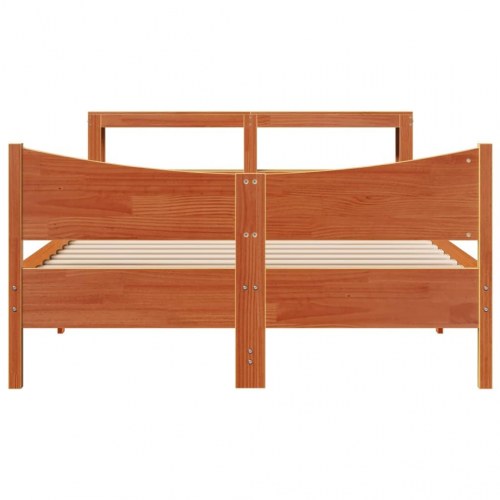 Sengeramme med sengegavl 160x200 cm - massivt fyrretræ, gyldenbrun