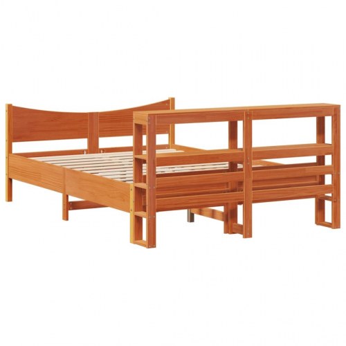 Sengeramme med sengegavl 160x200 cm - massivt fyrretræ, gyldenbrun