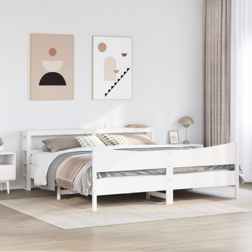 Sengeramme med sengegavl 200x200 cm - massivt fyrretræ, hvid