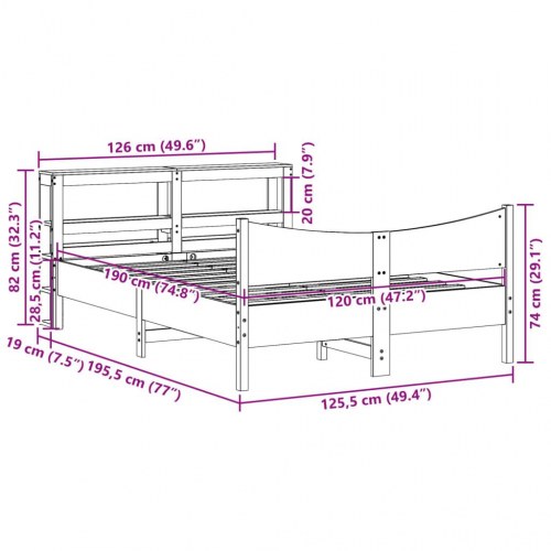 Sengeramme med sengegavl 120×190 cm - massivt fyrretræ, hvid