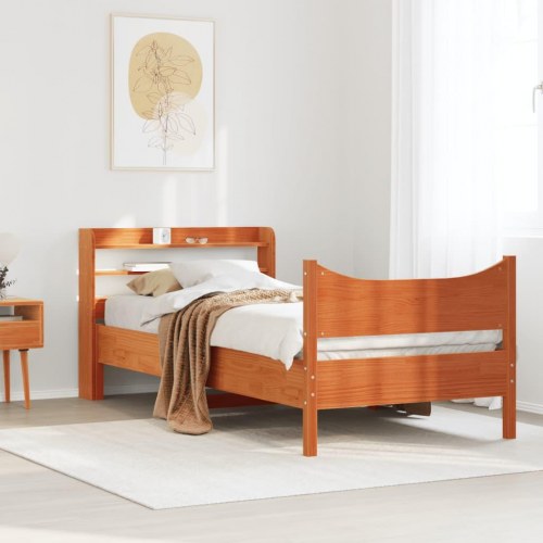 Sengeramme med sengegavl 90x200 cm massivt fyrretræ gyldenbrun