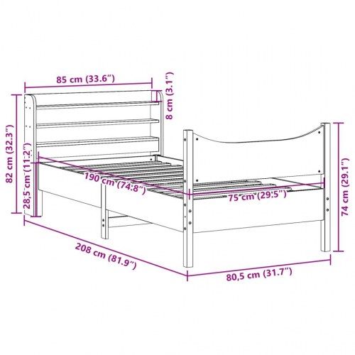 Sengeramme med sengegavl og hylder 75 x 190 cm - hvid