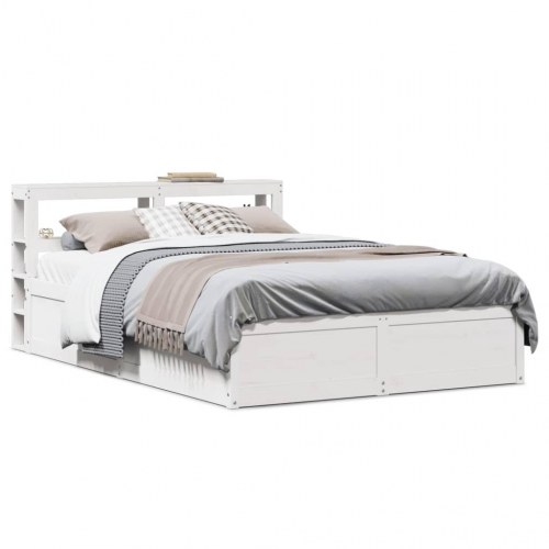 Sengeramme med sengegavl 140×190 cm - massivt fyrretræ, hvid