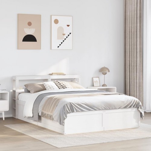 Sengeramme med sengegavl 140×190 cm - massivt fyrretræ, hvid