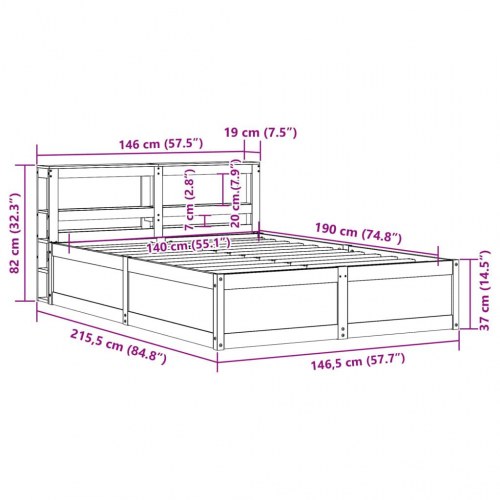 Sengeramme med sengegavl 140×190 cm - massivt fyrretræ, hvid
