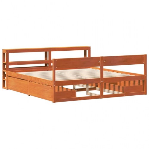 Sengeramme med opbevaring 180×200 cm - massivt fyrretræ, gyldenbrun