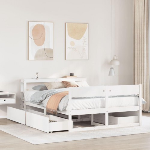 Sengeramme uden madras 135x190 cm massivt fyrretræ hvid