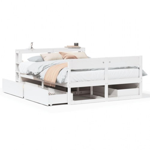 Sengeramme uden madras 135x190 cm massivt fyrretræ hvid