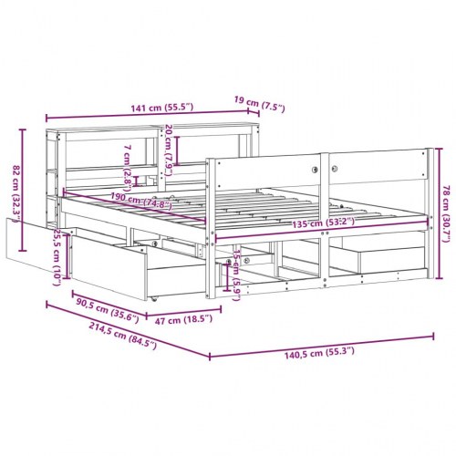 Sengeramme uden madras 135x190 cm massivt fyrretræ hvid