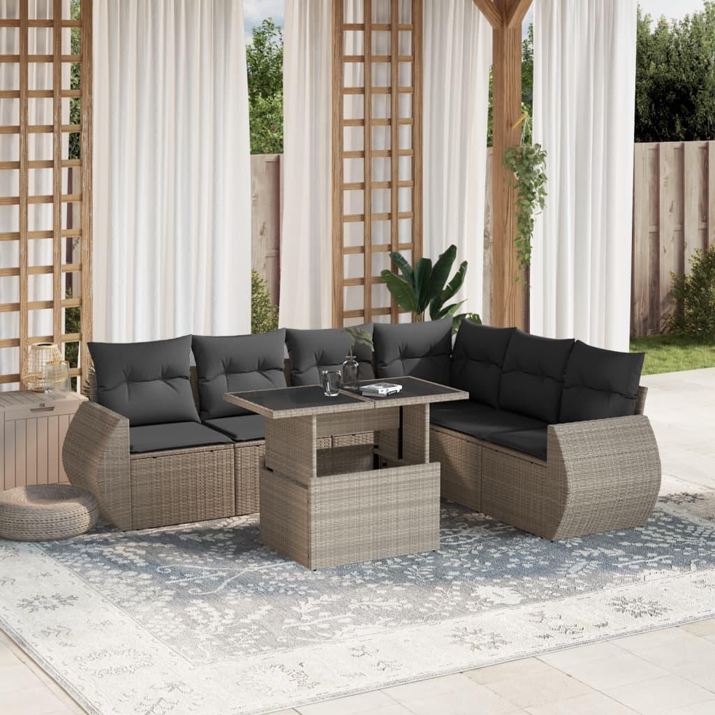 Sofasæt Til Haven 7 Dele Med Hynder Polyrattan Sort - Lysegrå / uden opbevaring