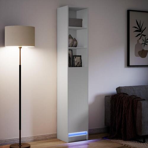 Reol med LED-lys 36x32,5x200 cm konstrueret træ hvid
