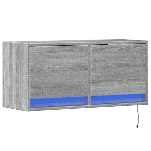Væghængt tv-bord med LED-lys 80x31x35 cm grå sonoma-eg