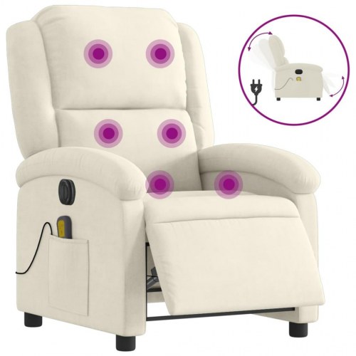 Elektrisk massagestol i velour - cremefarvet