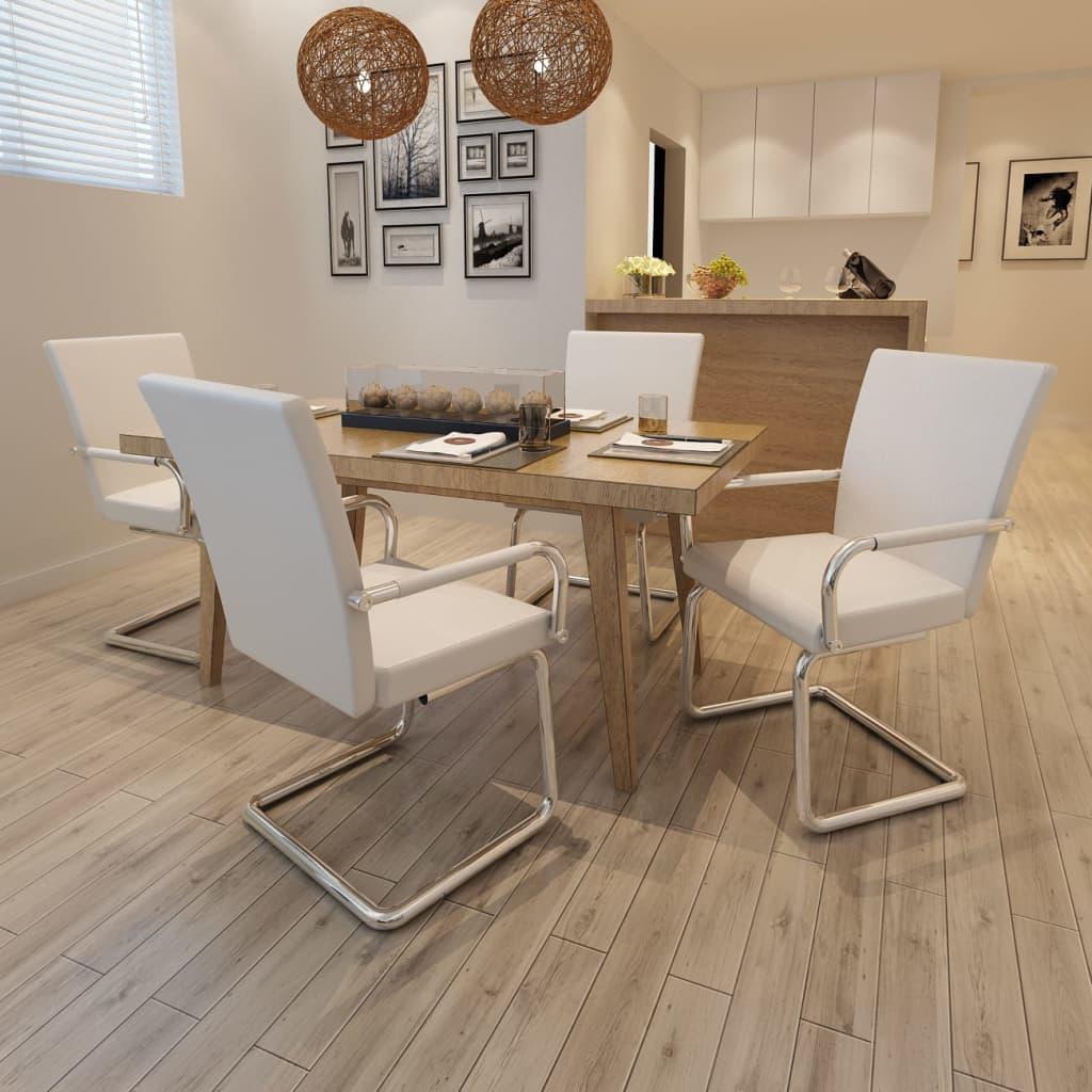 Spisebordsstole Med Cantilever Åndbart Kunstlæder - 4 / Hvid