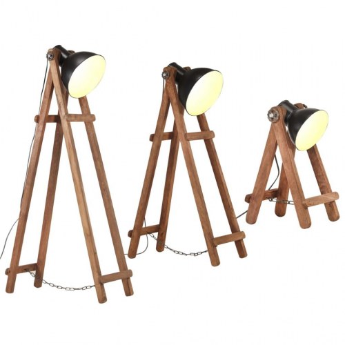 Gulvlamper 3 stk. E27 massivt mangotræ sort