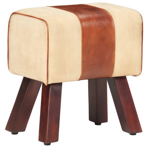 Bænk 38 cm gymnastikbuk ægte læder og massivt mangotræ brun