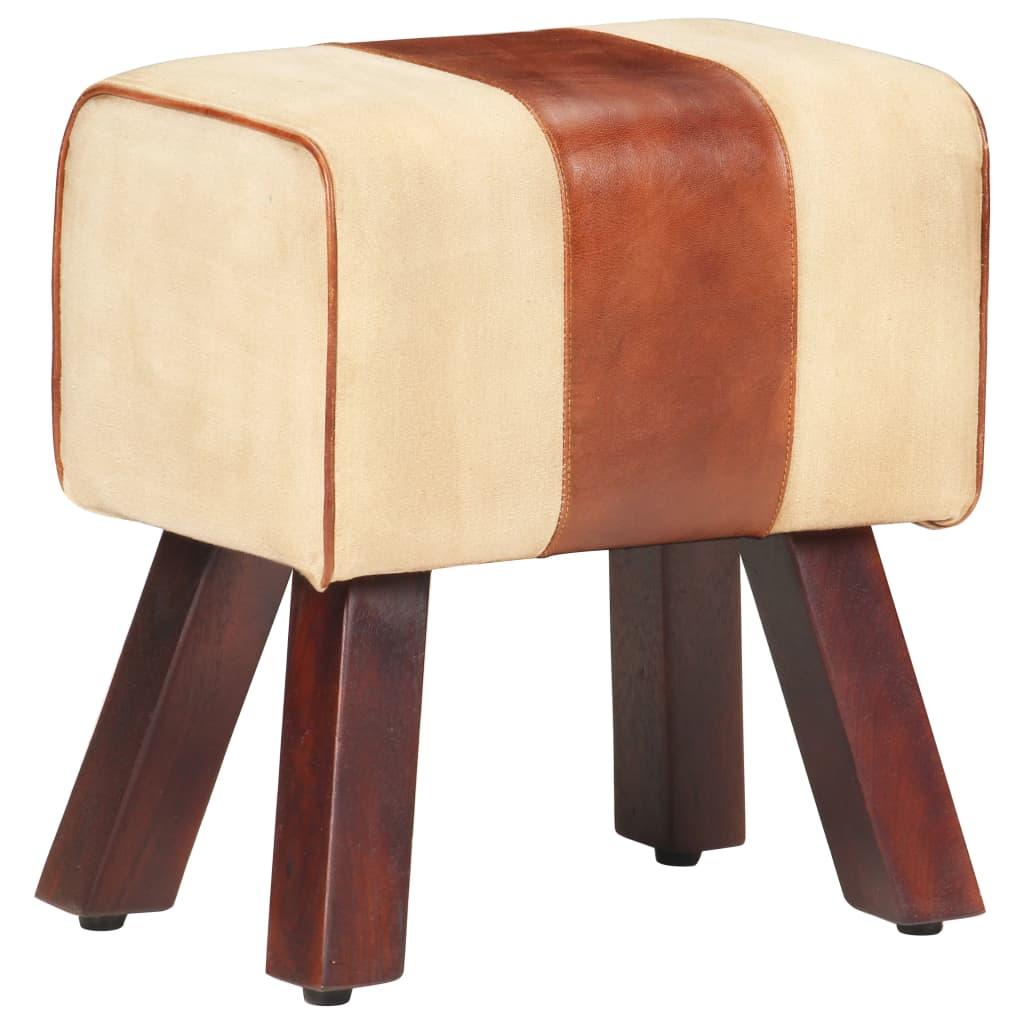 Bænk 38 cm gymnastikbuk ægte læder og massivt mangotræ brun billede