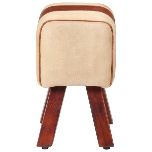 Bænk 38 cm gymnastikbuk ægte læder og massivt mangotræ brun