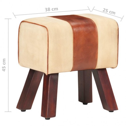 Bænk 38 cm gymnastikbuk ægte læder og massivt mangotræ brun