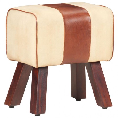 Bænk 38 cm gymnastikbuk ægte læder og massivt mangotræ brun