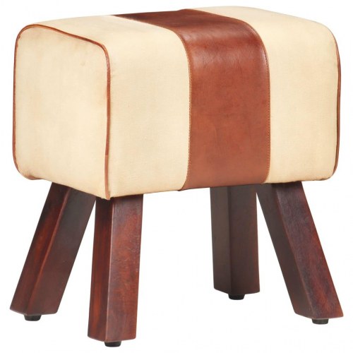 Bænk 38 cm gymnastikbuk ægte læder og massivt mangotræ brun