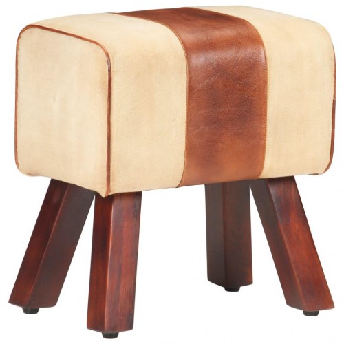 Bænk 38 cm gymnastikbuk ægte læder og massivt mangotræ brun