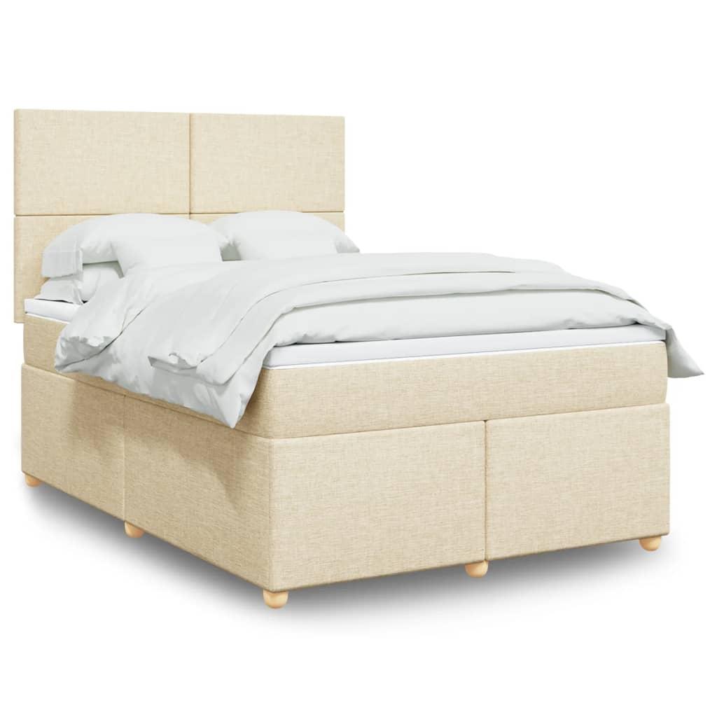 Kontinentalseng med madras og topmadras 140x190 cm - cremefarvet stof, LED og justerbar gavl
