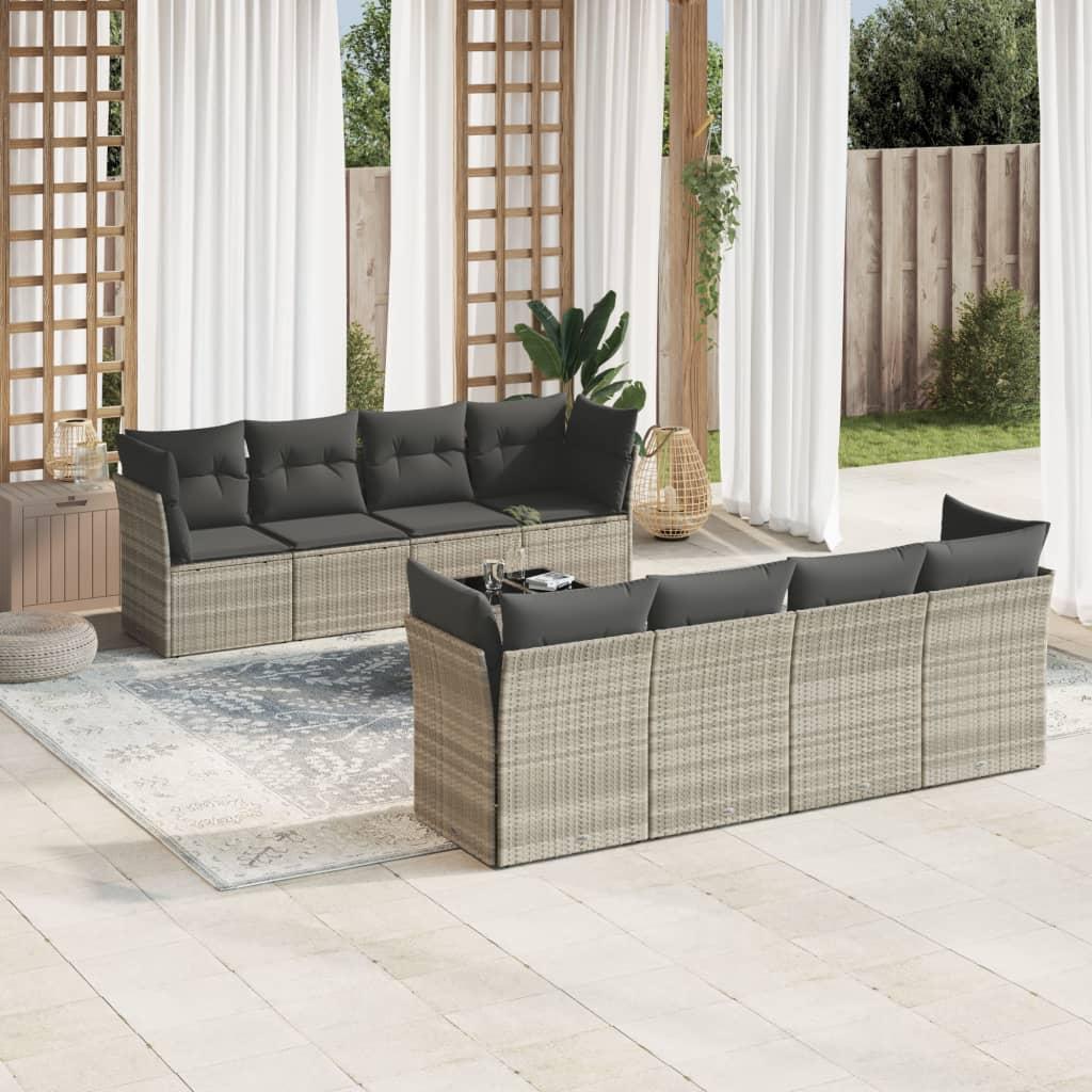 Sofasæt Til Haven 9 Dele Med Hynder Polyrattan Beige - Lysegrå / 4x hjørnedel 4x midterdel bord