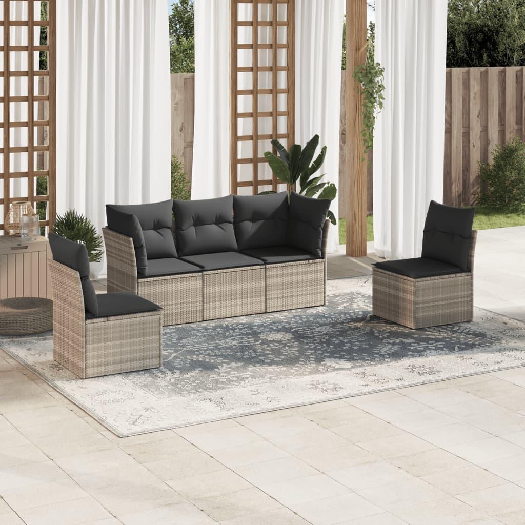 Sofasæt Til Haven 5 Dele Med Hynder Polyrattan Beige - Lysegrå / Uden bord