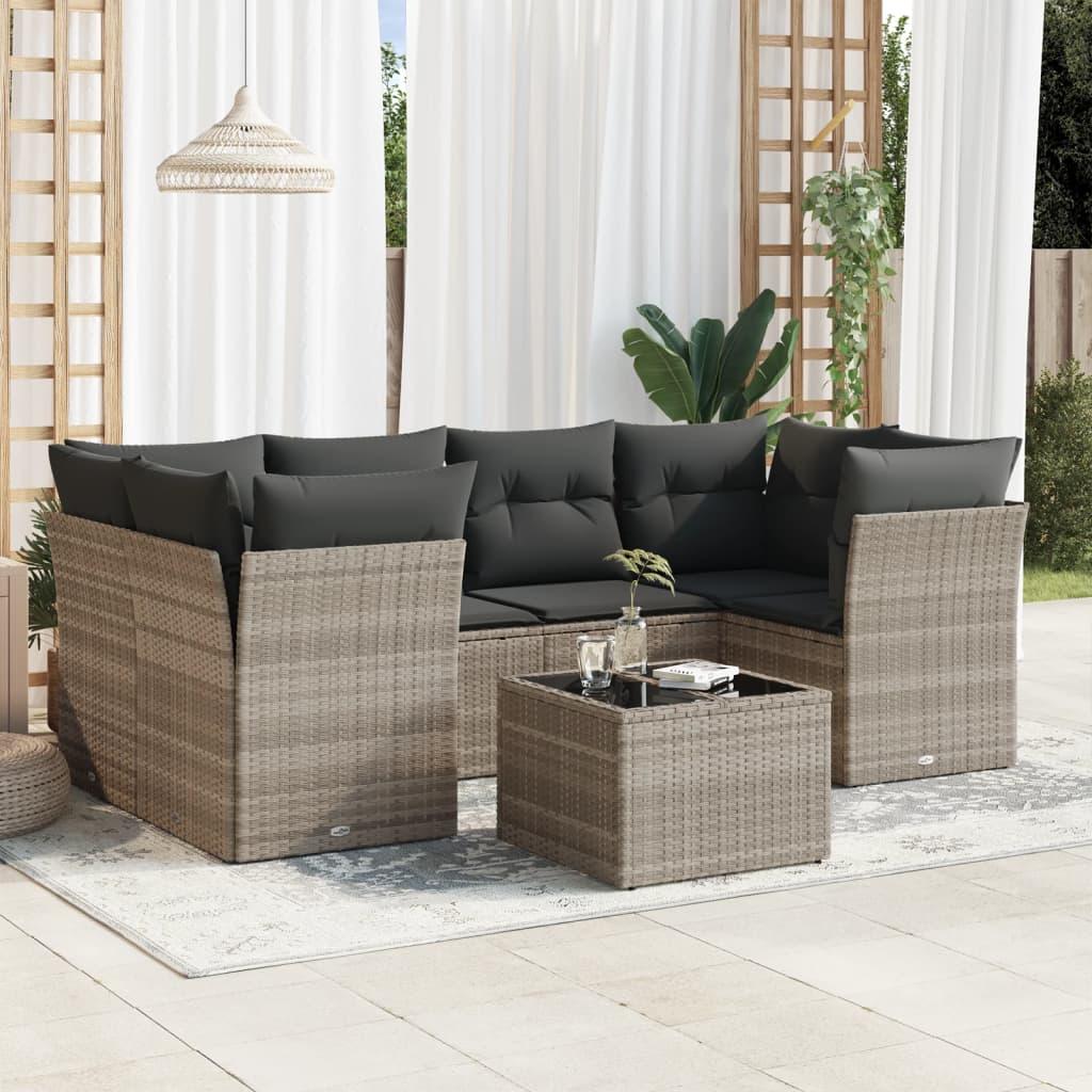 Sofasæt Til Haven 7 Dele Med Hynder Polyrattan - Lysegrå / 2x middle table 4x corner