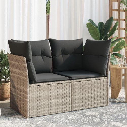 2-personers havesofa i polyrattan med hynder - lysegrå
