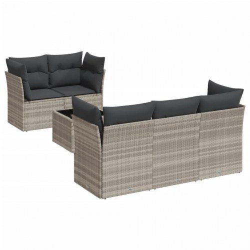 Sofasæt til haven i polyrattan - 6 dele med hynder, lysegrå
