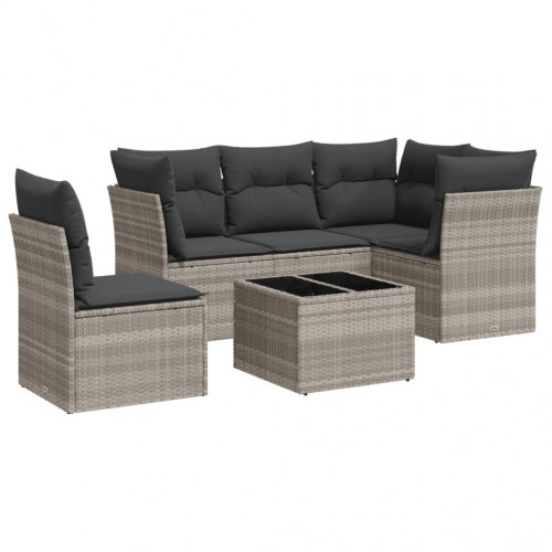 Sofasæt til haven i polyrattan - 6 dele med hynder, lysegrå