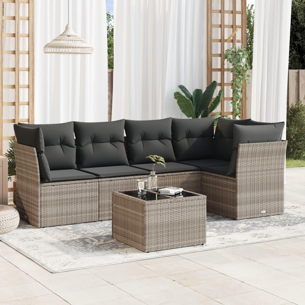 Sofasæt Til Haven 5 Dele Med Hynder Polyrattan Beige - Lysegrå / Med bord