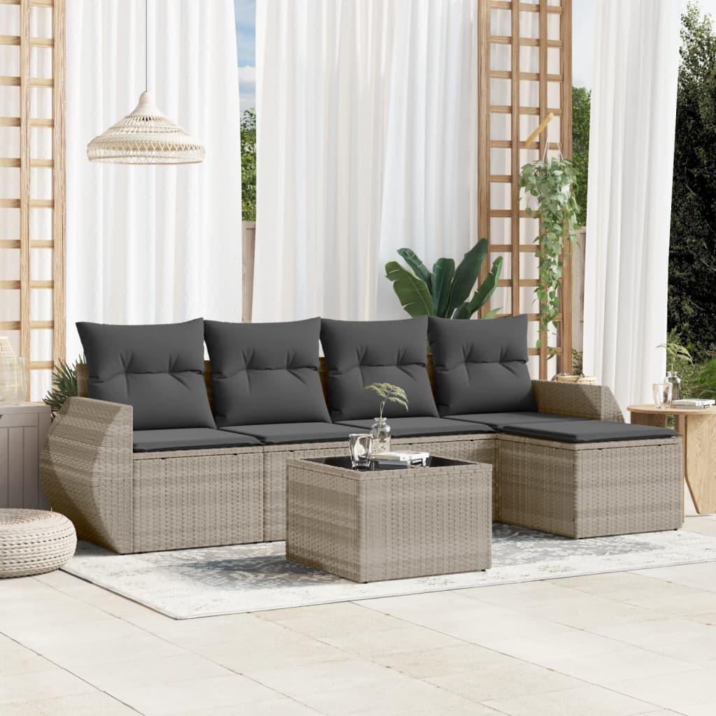 Sofasæt Til Haven 6 Dele Med Hynder Polyrattan - Lysegrå / Uden bord