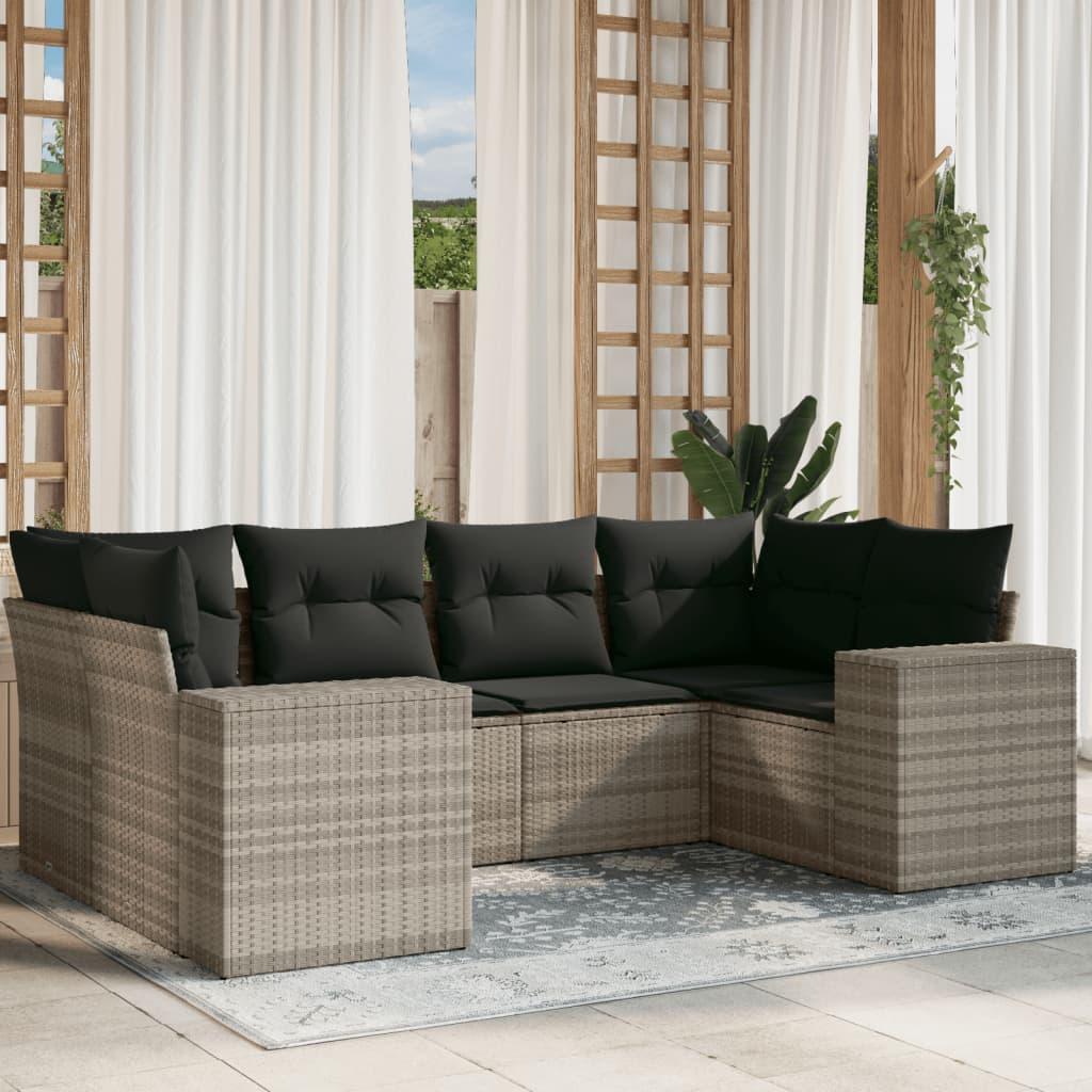 Sofasæt Til Haven 6 Dele Med Hynder Polyrattan Beige - Lysegrå