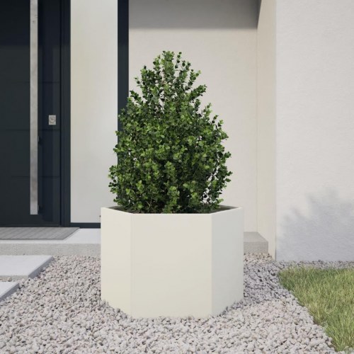 Sekskantet plantekasse i stål - 69 × 60 × 45 cm, hvid