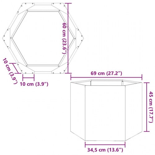 Sekskantet plantekasse i stål - 69 × 60 × 45 cm, hvid