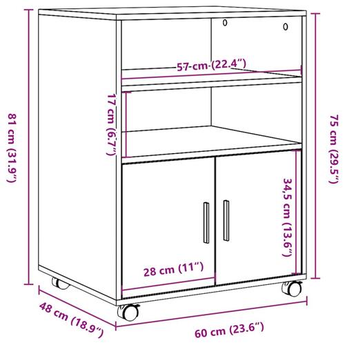 Rullebord 60x48x81 cm konstrueret træ brun egetræsfarve