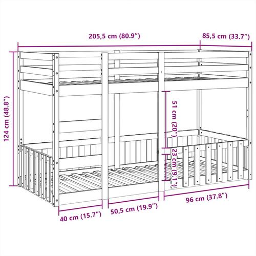Køjeseng 80x200 cm massivt fyrretræ hvid