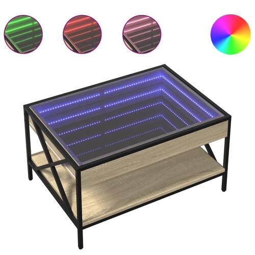 Sofabord med Infinity LED-lys 70x50x38 cm sonoma-eg