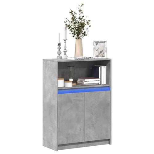 Skab med LED 72x34x100 cm konstrueret træ betongrå