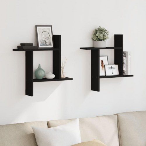 Væghængte kubehylder - 2 stk., 50×12×50 cm, sort konstrueret træ