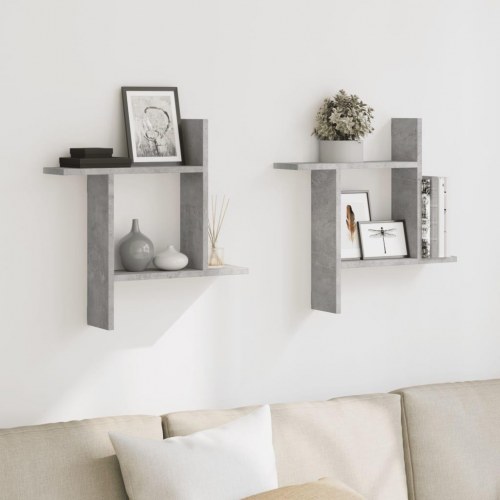 Væghylder 2 stk. - 50 × 12 × 50 cm i konstrueret træ, betongrå