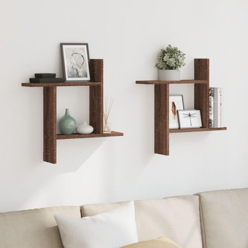 Væghylder 2 stk. - 50×12×50 cm i konstrueret træ, brun egetræsfarve