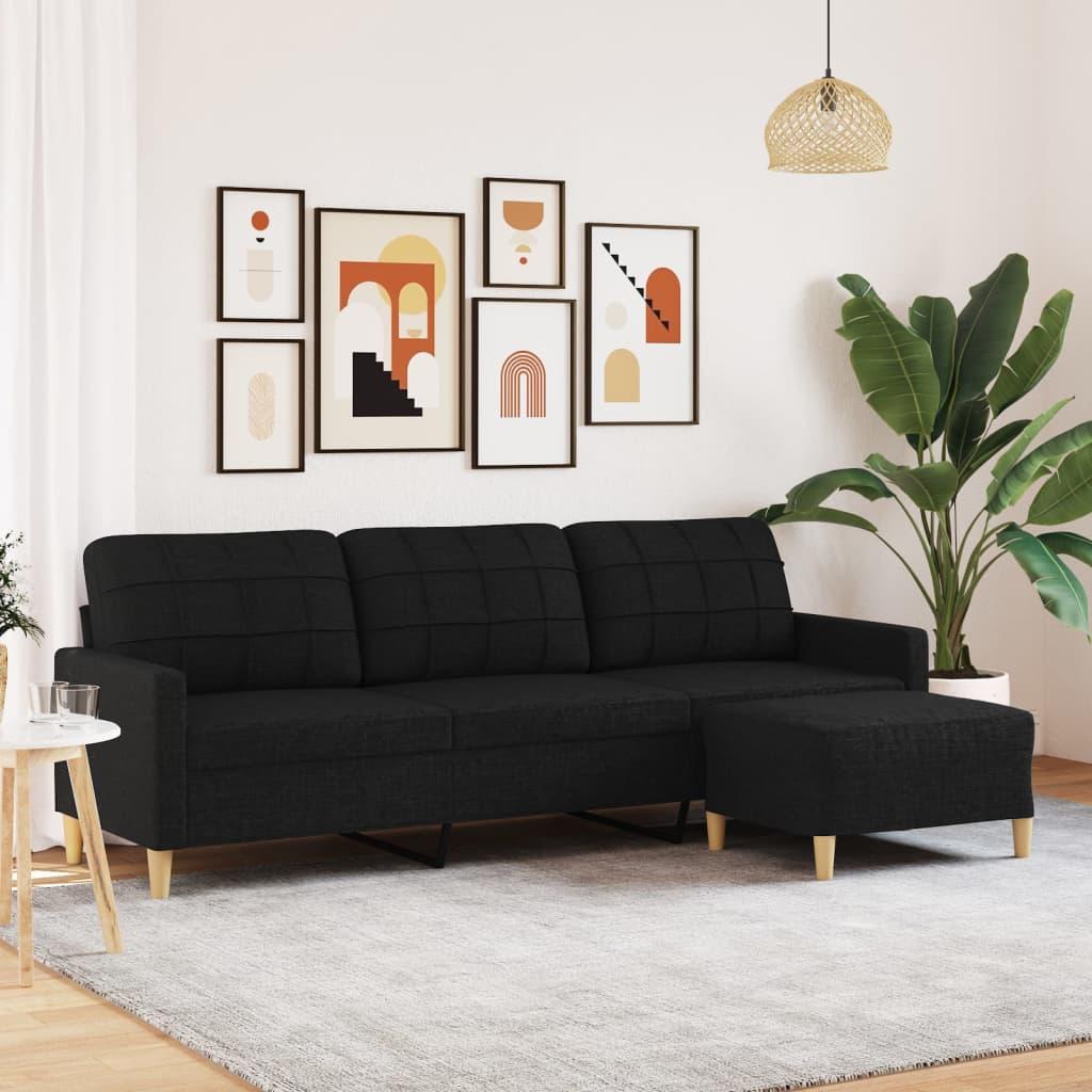 3-personers sofa med fodskammel 210 cm stof Sort billede