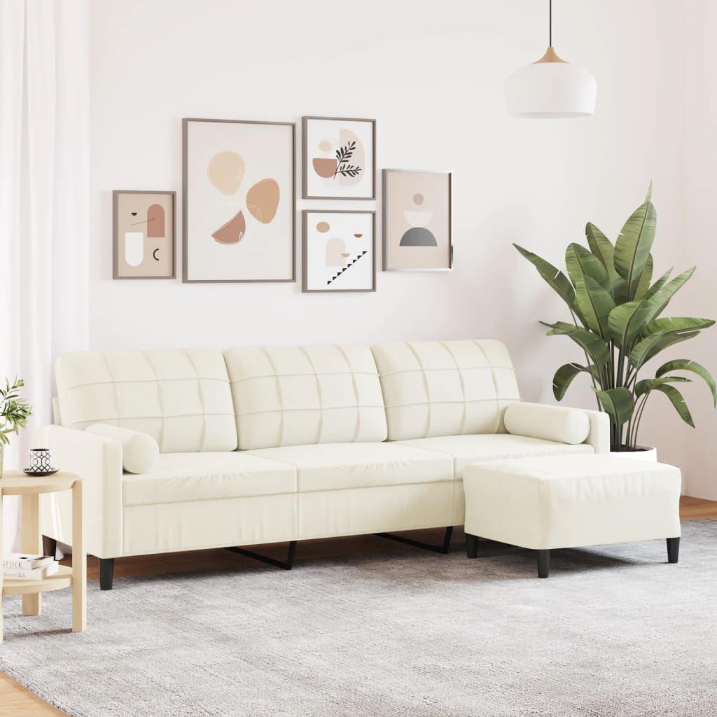 3-personers sofa med fodskammel 210 cm velour cremefarvet